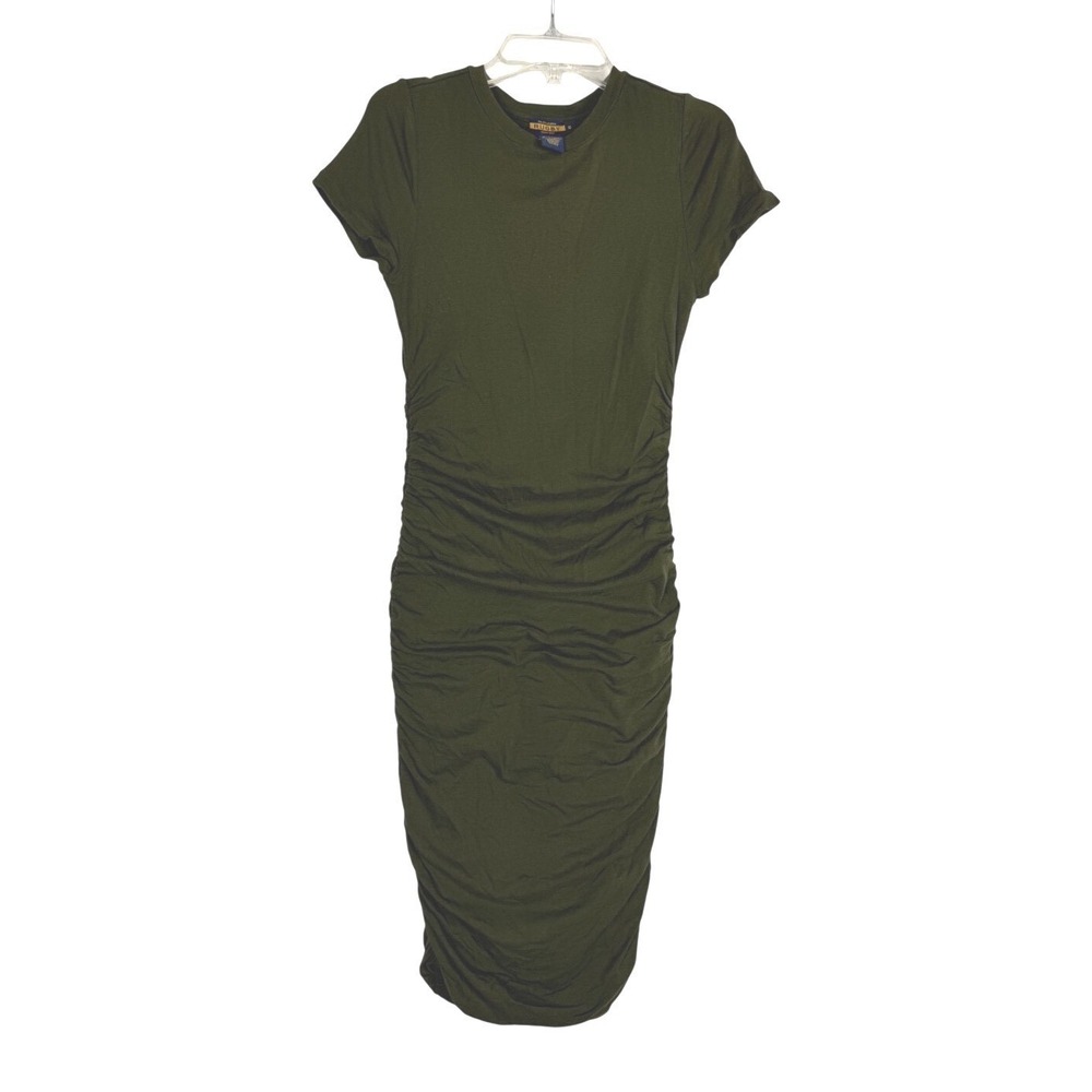 Ralph Lauren Rugby Ruched‎ Bodycon Dress Small Green Midi Fitted Casual Chic
